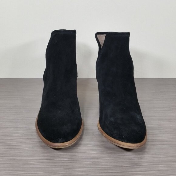 BP. Perforated Cutout Ankle Booties with Block Heel, Black Suede, Womens Size 5M - Picture 2 of 12